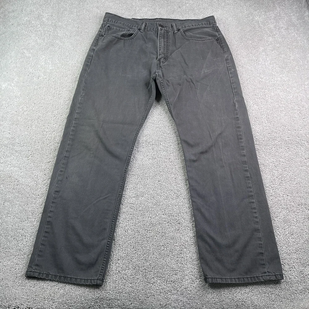 Levis 505‎ Jeans Mens 36x30 Grey Regular Straight Leg Cotton Denim White Tab